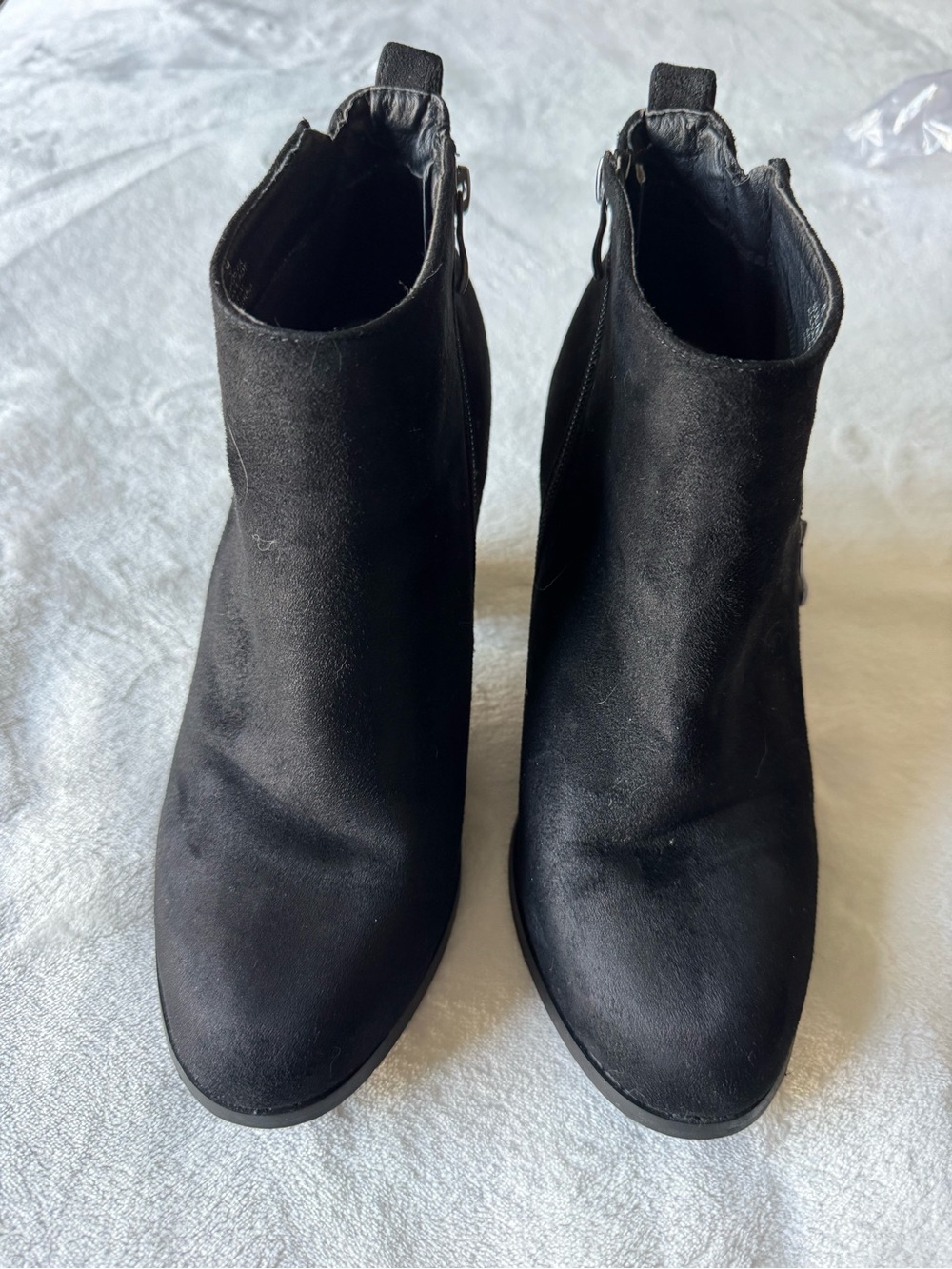 bucco Black Suede Ankle Booties with Side Zip Detail